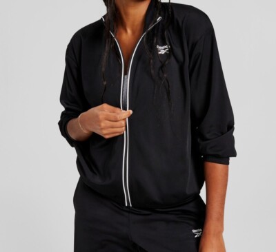 Reebok Women's Logo Tricot Long-Sleeve Track Jacket- Black-2XL