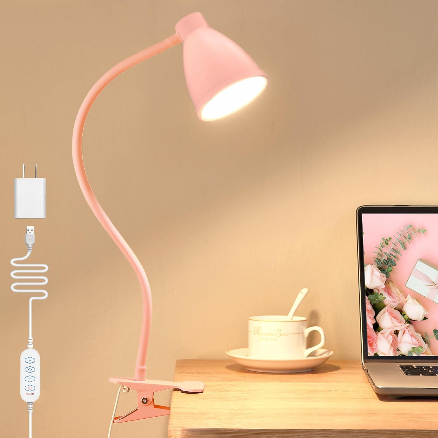 Cute Desk Lamp with Clamp 10W 38 LED Clip on Light, 3 Color 10 Brightness Auto o
