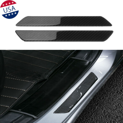 2pcs Carbon Fiber Scuff Plate Door Sill Cover Panel Protector Decor Accessories