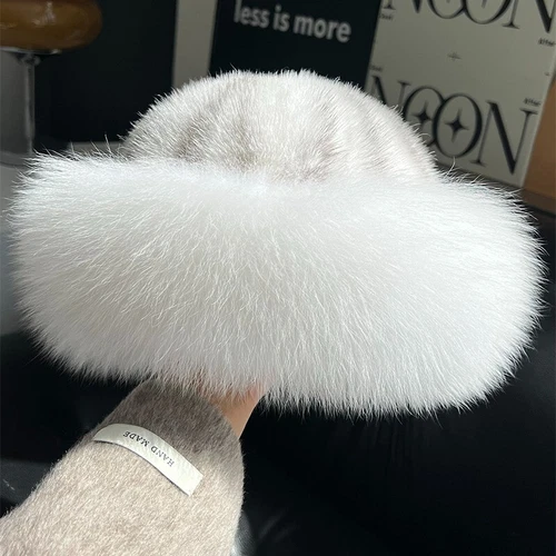 Women's Real Mink Fur Hat Bucket Hat Bowler Hat Warm Cap W Fox Fur Outdoor - Picture 15 of 44