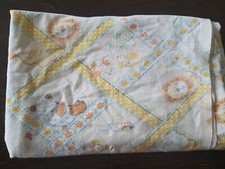 Vtg 70's Cotton Baby Blanket 30" x 36" Yellow Animals Nursery Rhymes FLAW HOLE