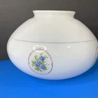 Vtg Milk Glass Blue Floral Roses Ceiling Lamp Shade Globe, 9" 'Pumpkin' shape