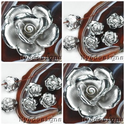 Pretty! 20mm 40mm Silver Porcelain Flower Pendant Bead 6pcs / 1 for DIY Jewelry