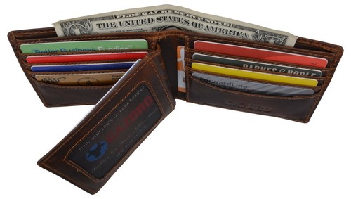 Braune Herren-Geldbörse aus echtem Leder mit Doppelfaltung und RFID-Schutz Karten-Mittelklappe - Bild 5 von 11