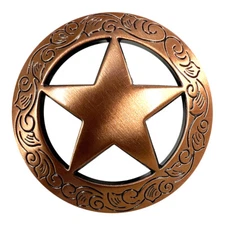 Set of 6 Saddle Horse Tack Copper Engraved Ranger Star Conchos screw back
