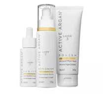 Active Argan 5-Minute Facial 1oz Purify 1.7oz Replenish 3.4oz Polish SEALED BOX