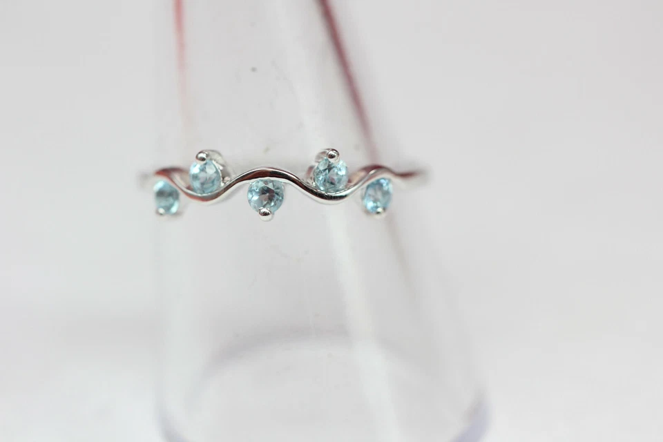 Nobile 0,60 Carati Topazio Blu Anello 925 Argento Preziose Misura 6/7/8/9 - Immagine 2 di 4