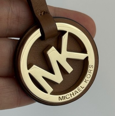 Michael Kors Purse Strap Brown Leather Bag Charm Key Tag Bag Clip Gold Tone
