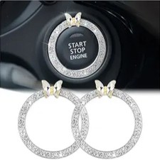 2PCS Bling Car Engine Start Stop Decoration Ring, Crystal Rhinestone White