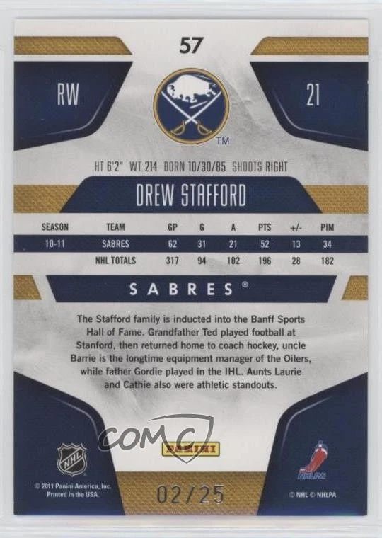 2011-12 Certified Mirror Gold /25 Drew Stafford #57 - Image 2 of 2