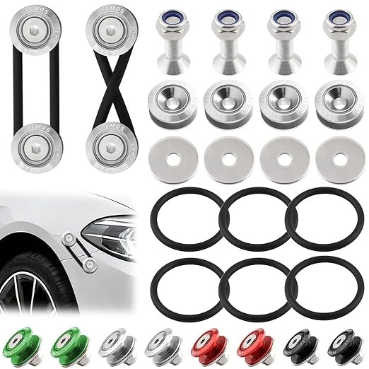 Quick Release Kit, Front Rear Quick Release Clips, Holders for Cars (4 Silver