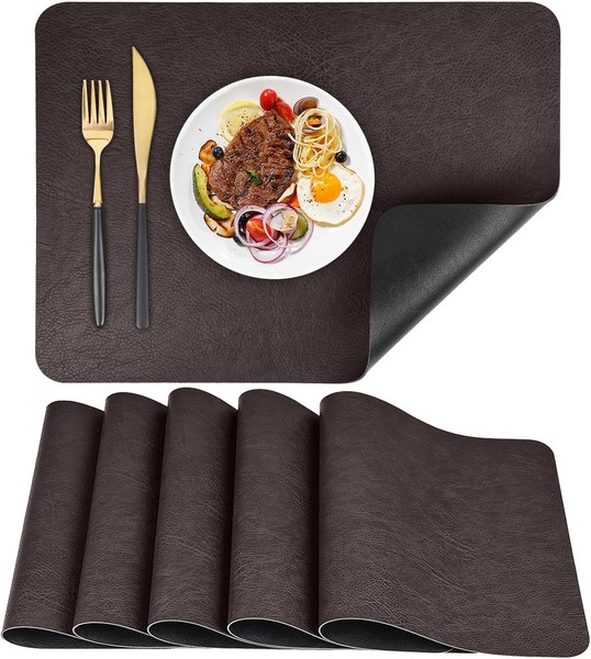 Tischsets Abwaschbar 6Er Set Doppelseitige Lederoptik Platzsets KüChe Esszimmer-image