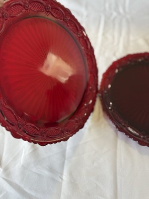 Avon 1876 Cape Cod Ruby Red Glass Dinner Plates 10.75  Vintage Lot of 2