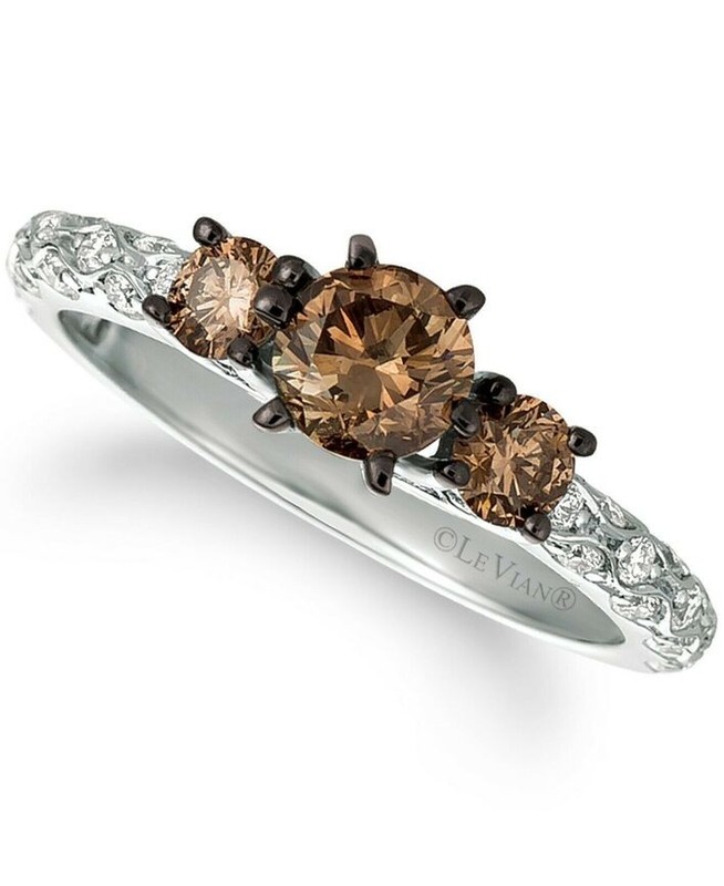LeVian 14K White Gold Bridal Wedding Ring with 1.14 cts Brown & White Diamonds