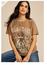 Camiseta Maurices~NUEVA CON ETIQUETAS~Dorada Pesada Metálica Brillo Corazón Salvaje Calce Clásico Gráfica~Lg