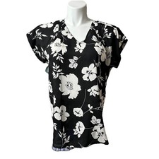 Simply Vera By Vera Wang Women’s Large Shirt Black Floral Sleeveless Stylish Top