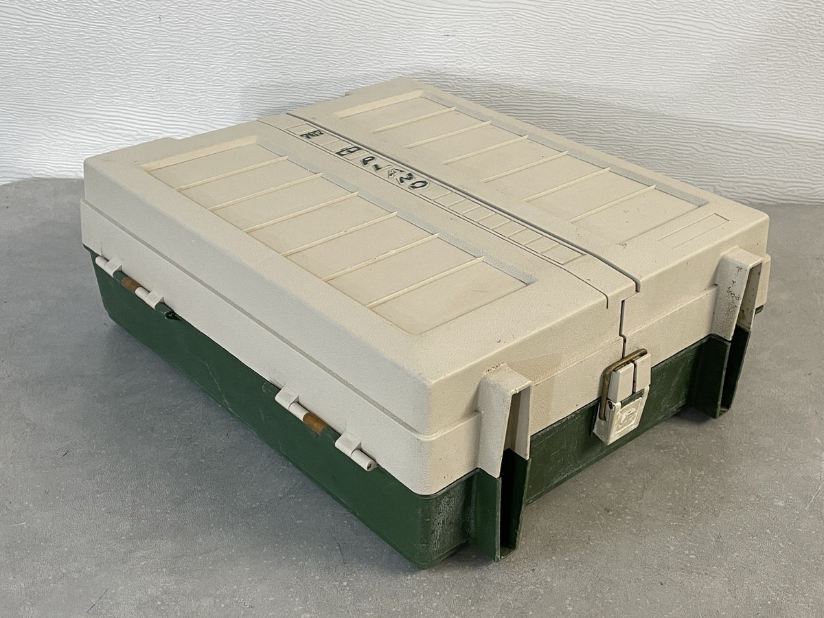 VTG Plano Fishing Tackle Box Model 767 Beige Green Handle Folding 15X12X5 USA | eBay VTG Plano Fishing Tackle Box Model 767 Beige Green Handle Folding 15X12X5 USA | eBay