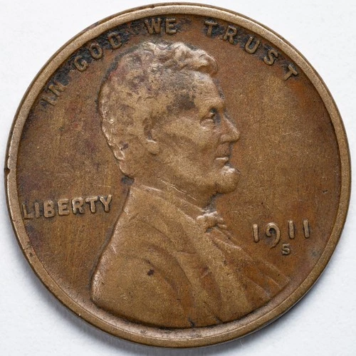 1911-S Lincoln Wheat Penny Cent San Francisco Mint Fine (F) Details
