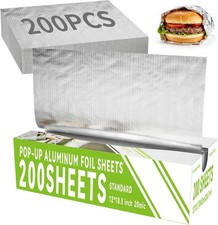 Aluminum Foil Sheets 200 Count Pre Cut Tinfoil 12" x 10.6" Inch Pre Cut Foil