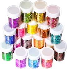 LEOBRO Glitter, Chunky Glitter, 18 Jars Glitter, Mixed Fine Chunky Glitter for