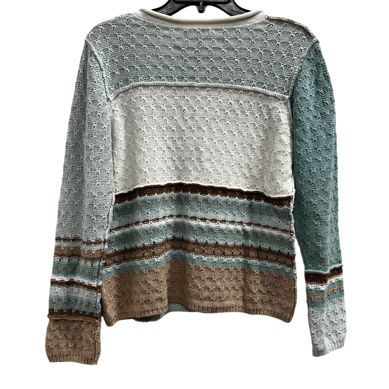 ORVIS patchwork knit button cardigan tan cream gr… - image 2