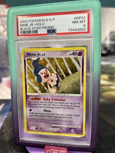 PSA 8 2008 Pokemon D&P Mime Jr. Holo Black Star Promo #DP22 SWIRLED UP 🌀 POP 8