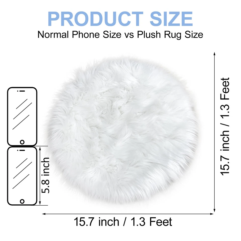 Alfombra de piel pequeña de 15,7 pulgadas alfombra redonda de piel de oveja, alfombra pequeña mullida para dormitorio mini con... Foto 2 de 4