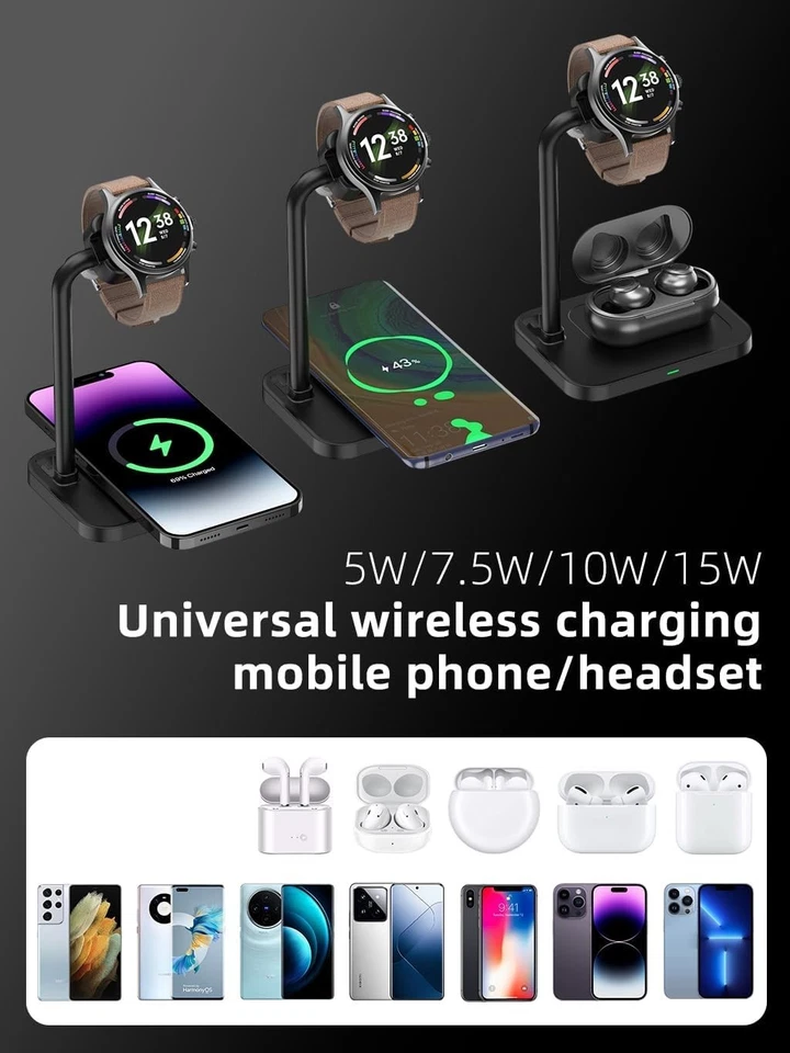 Wireless Charging Dock 2-in-1 Universal Stand for Phones Smartwatch Qi Compat... - Image 4 of 4