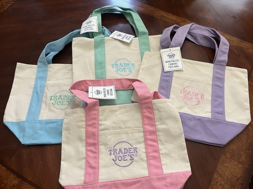 Trader Joe's Pastel Mini Canvas Tote Bags 2025 LIMITED EDITION NWT LOT OF 4