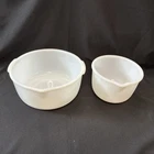 Glasbake Sunbeam Mixer Bowls Set of 2 19CJ & 20CJ White Milk Glass Mixmaster VTG