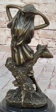 SIGNED ~Mavchi~bronze statue art nouveau deco flower girl Figure Decoration