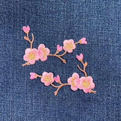 2-Pack Cherry Blossom Applique Patch Set - Embroidered Flower Badge 3-1/8''