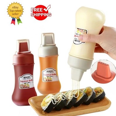 350ml 5-Loch Squeeze Sauce Flasche Küche Gewürz Spender für Öl Ketchup BB