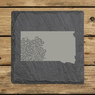 South Dakota Slate Coasters Set of 4 | 4x4 Square Laser Etched Stone, 16 Designs
