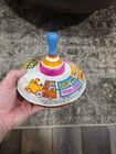 Vintage Tin Toy Spinning Top Ohio Art Train Wood Handle Metal