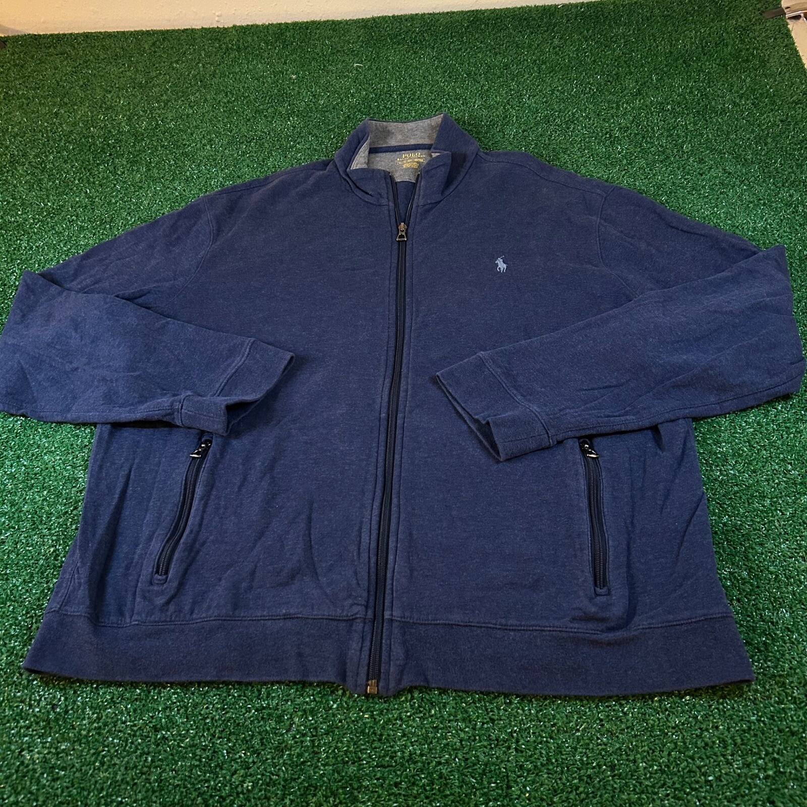 Polo Ralph Lauren giacca full zip track top pony logo blu navy uomo extra large