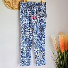 Lilly Pulitzer, New, Aden Linen Tassel Ankle Pants Indigo Home Slice SZ Small
