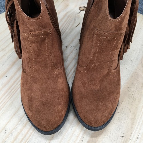 Faded Glory Boots Womens 6 Fringe Casual Zip Ankle Bootie Brown Fabric Heels - Picture 5 of 19