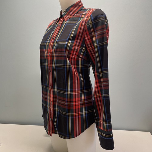 J Crew Women’s Slim Long Sleeve Button Up Shirt Black Red Royal Blue Plaid 2 - Picture 11 of 13