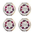 Personalised Compact Mirror Bridal Party Wedding Burgundy Floral Wreath Bride