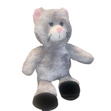 Build A Bear- Gray Silver Furry Plush Kitty Cat With Lashes, Whiskers And Shoes
