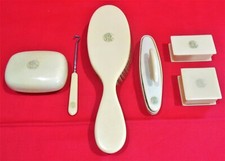 Antique c1920s 6-Piece Celluloid Travel Vanity Set Monogrammed ALK