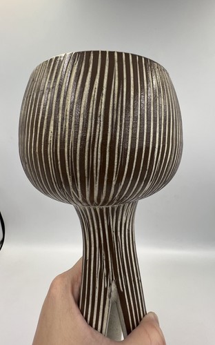 Japanese Brown & White Toyo Ikebana Toyo 3 Footed /Legs Vase #Lvr - Picture 5 of 14