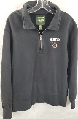ROOTS Canada Black 1/4 Zip with Roots Maple Leaf & Beaver Logo Size Small
