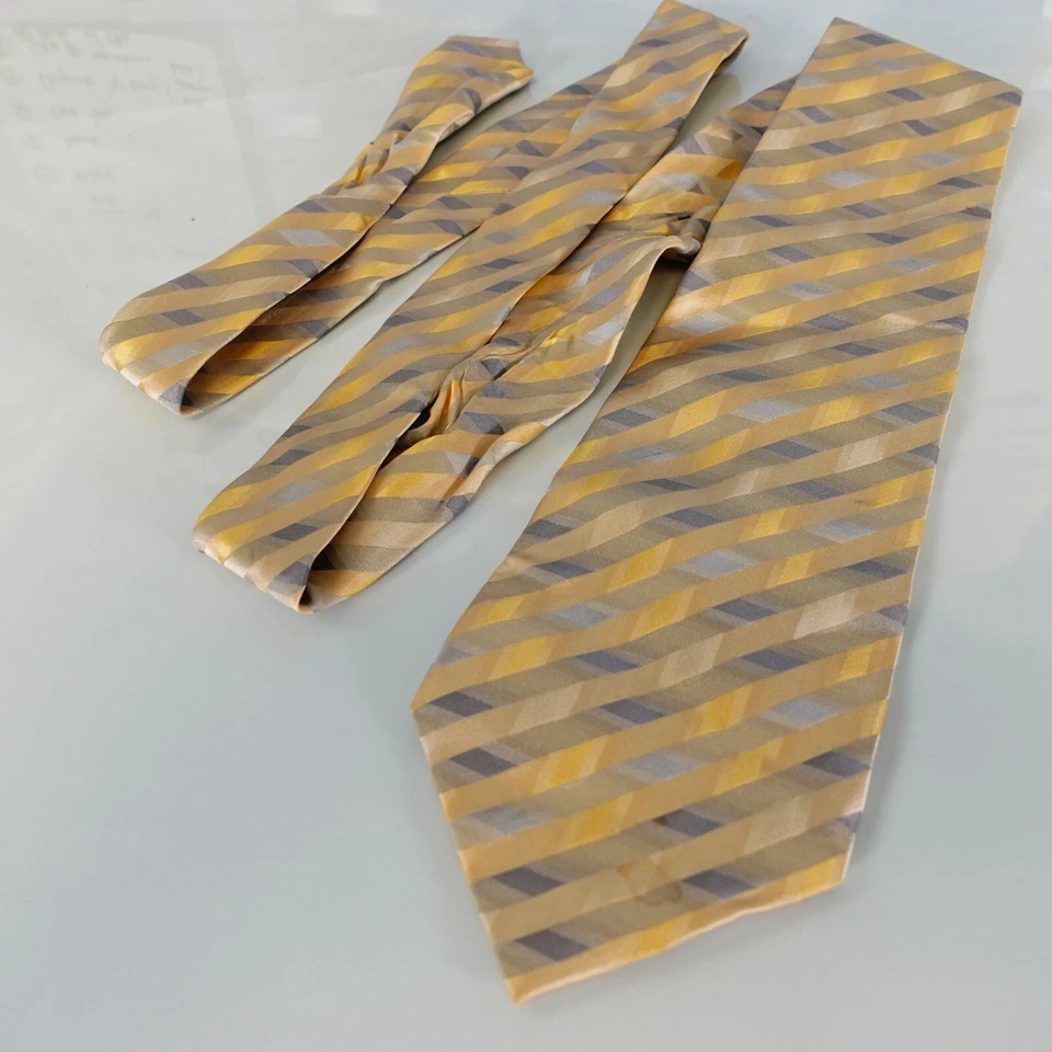 Corbata de seda a rayas para hombre dorada amarilla tejida traje clásico vestido retro carrera corpcore Foto 4 de 4