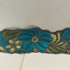 Blue Green Floral Flower Trim Embroidery 2" 2yds Sewing Ribbon Apparel Crafts