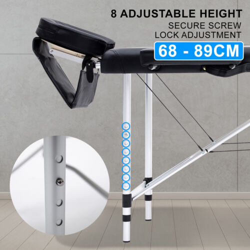 Aluminium Portable Massage Table 2 Fold Beauty Therapy Bed Waxing 55cm BLACK - Picture 4 of 12