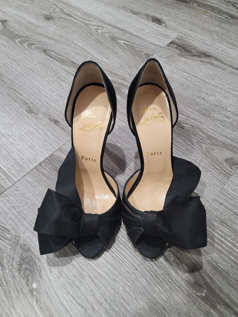 Christian Louboutin Black Satin Bow T Dorcet Peep Toe Pumps Christian Louboutin Black Satin Bow T Dorcet Peep Toe Pumps
