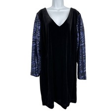 Lane Bryant Blue Sequin Long Sleeve Deep V-Neck and Back Velvet Dress Size 26