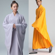 Cotton Shaolin Buddhist Monk Dress Meditation Long Robe Gown Kung Fu Uniform New